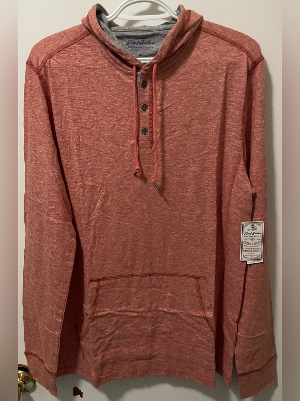 Flag & Anthem Men’s Brick Red Long Sleeves Sweatshirt Hoodie Front Pocket Medium
